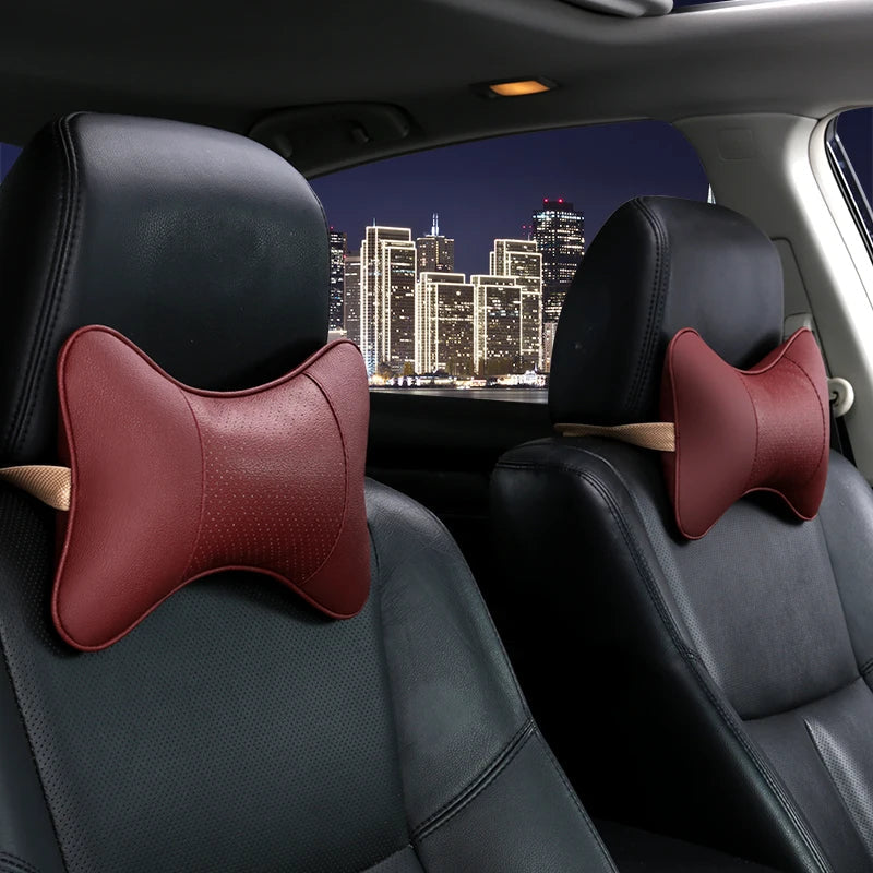 Breathable Car Seat Headrest Car Neck Pillow Artificial Leather 1 Pair