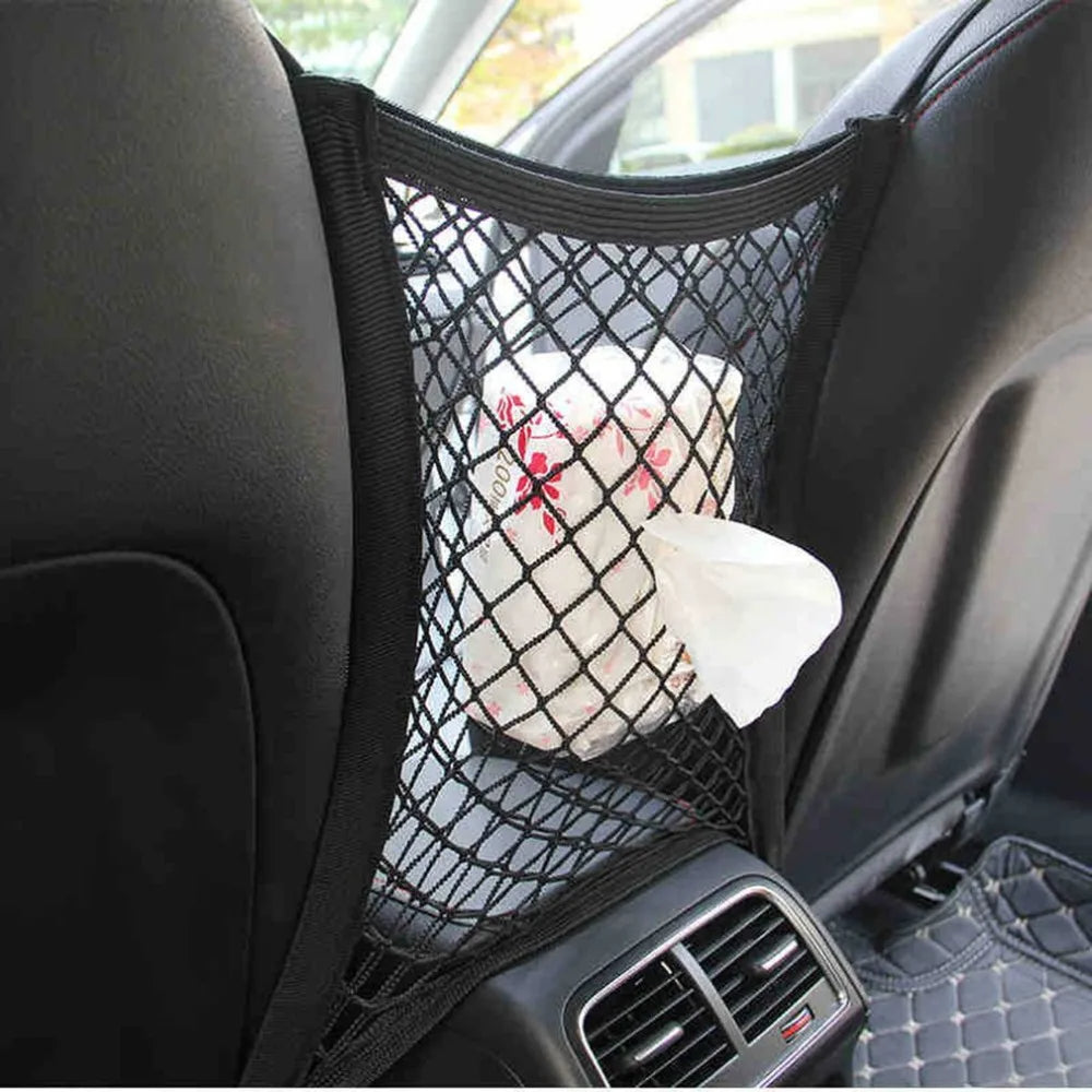 Black Organizer Seat Back Storage Elastic Mesh Net Bag Between Luggage 30*23CM