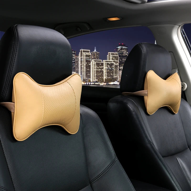 Breathable Car Seat Headrest Car Neck Pillow Artificial Leather 1 Pair