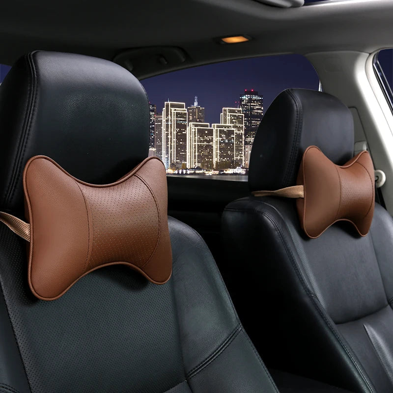 Breathable Car Seat Headrest Car Neck Pillow Artificial Leather 1 Pair