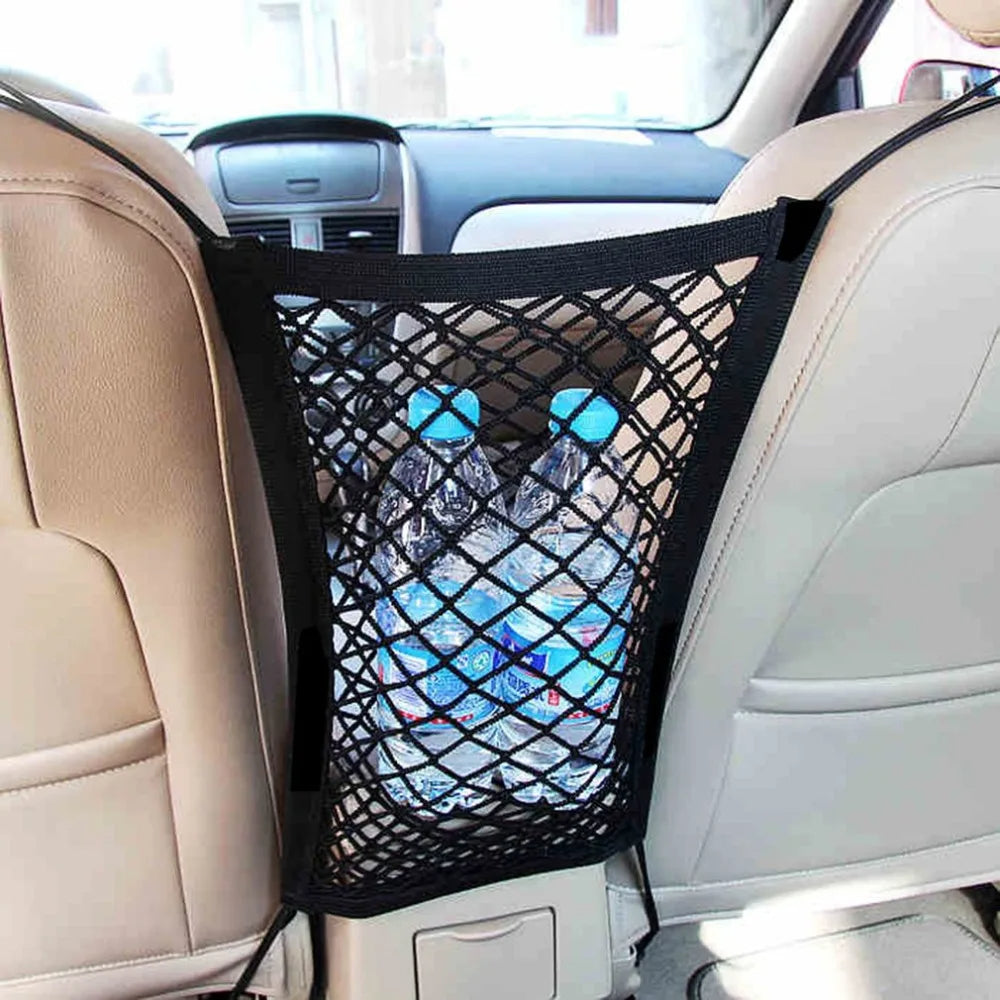 Black Organizer Seat Back Storage Elastic Mesh Net Bag Between Luggage 30*23CM