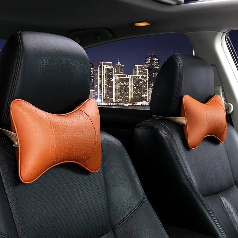 Breathable Car Seat Headrest Car Neck Pillow Artificial Leather 1 Pair