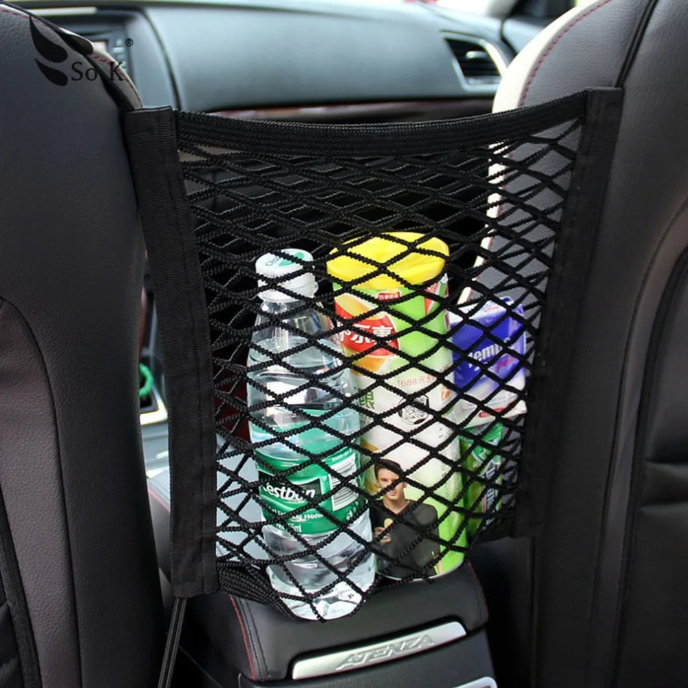 Black Organizer Seat Back Storage Elastic Mesh Net Bag Between Luggage 30*23CM